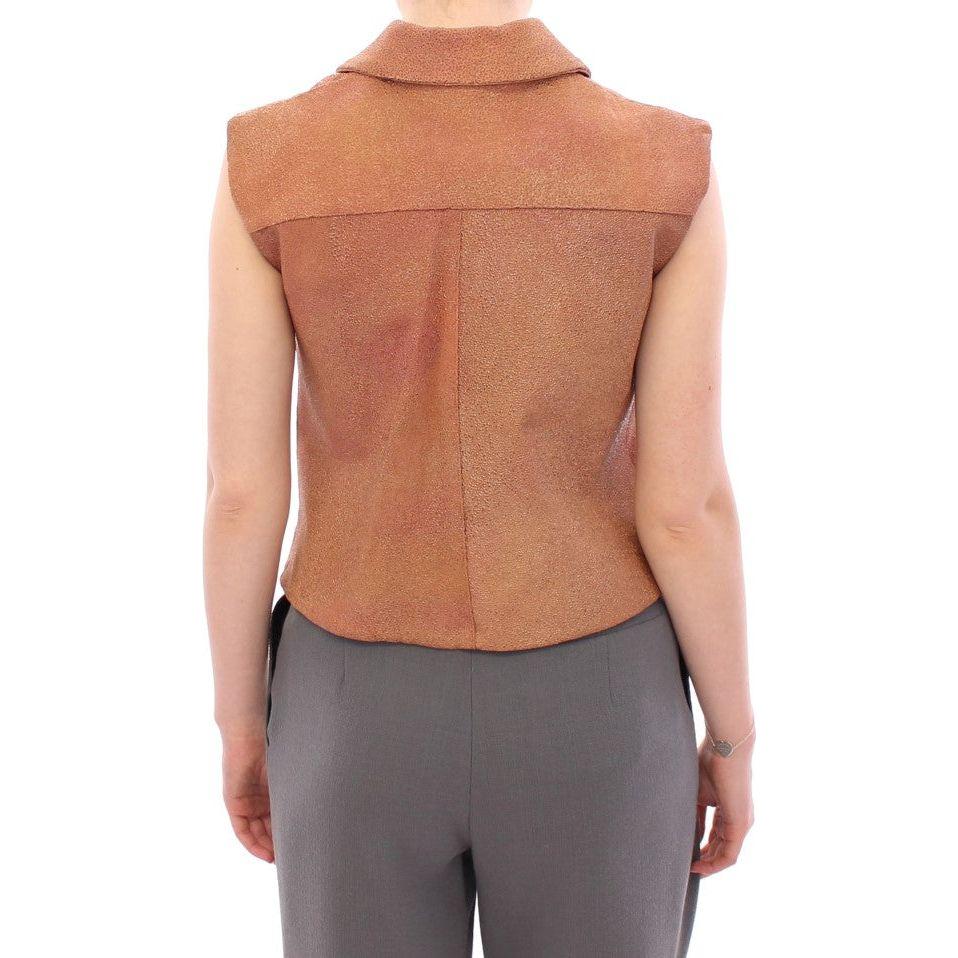 La Maison du Couturier Brown Leather Jacket Vest Coats & Jackets