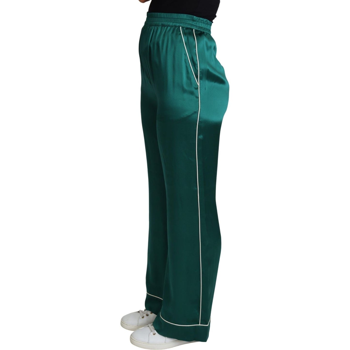Dolce & Gabbana Green High Waist Pajama Trouser Silk Pant PAN71579-36