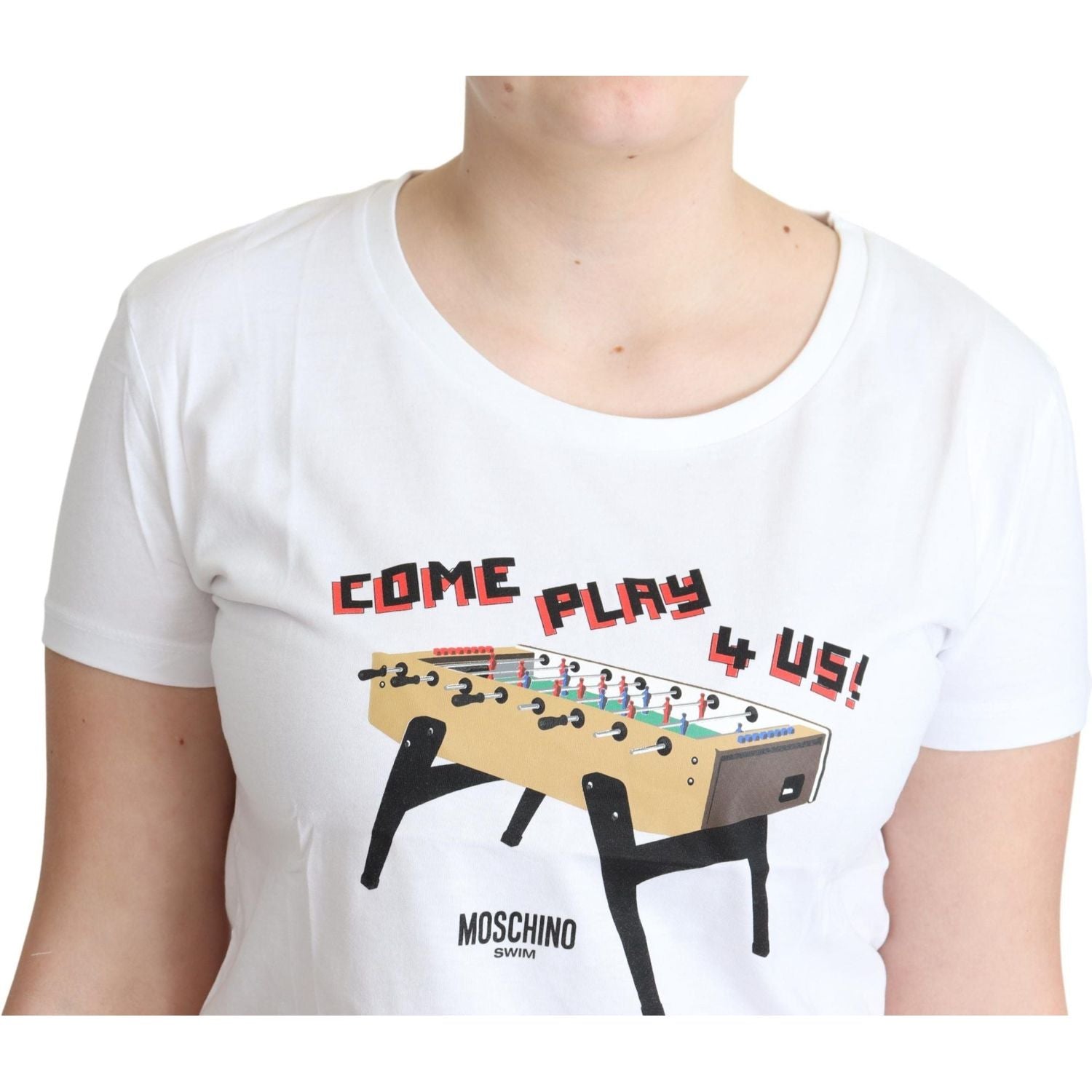Moschino White Cotton Come Play 4 Us Print Tops T-shirt