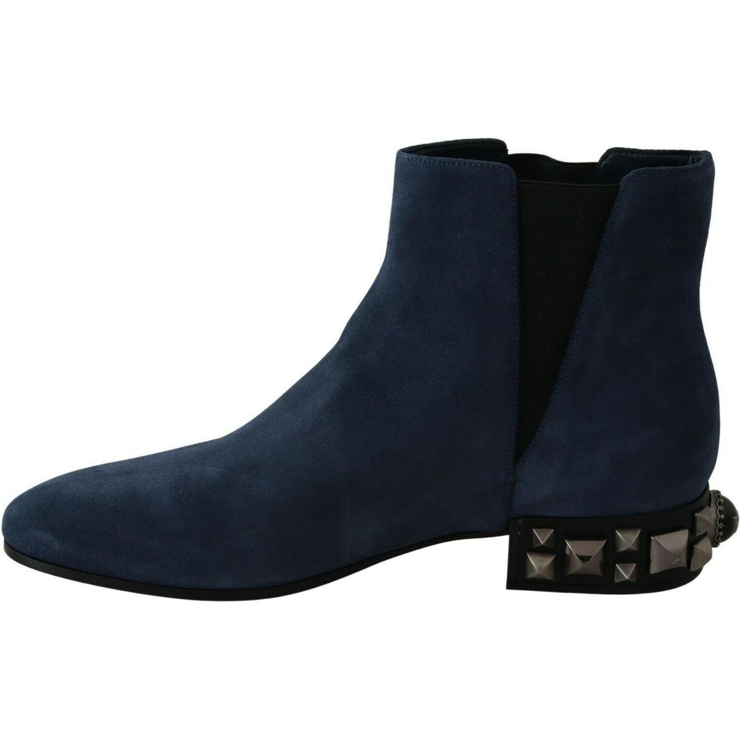 Dolce & Gabbana Blue Suede Embellished Studded Boots Shoes LA8765-38.5