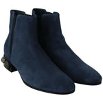 Dolce & Gabbana Blue Suede Embellished Studded Boots Shoes LA8765-38.5