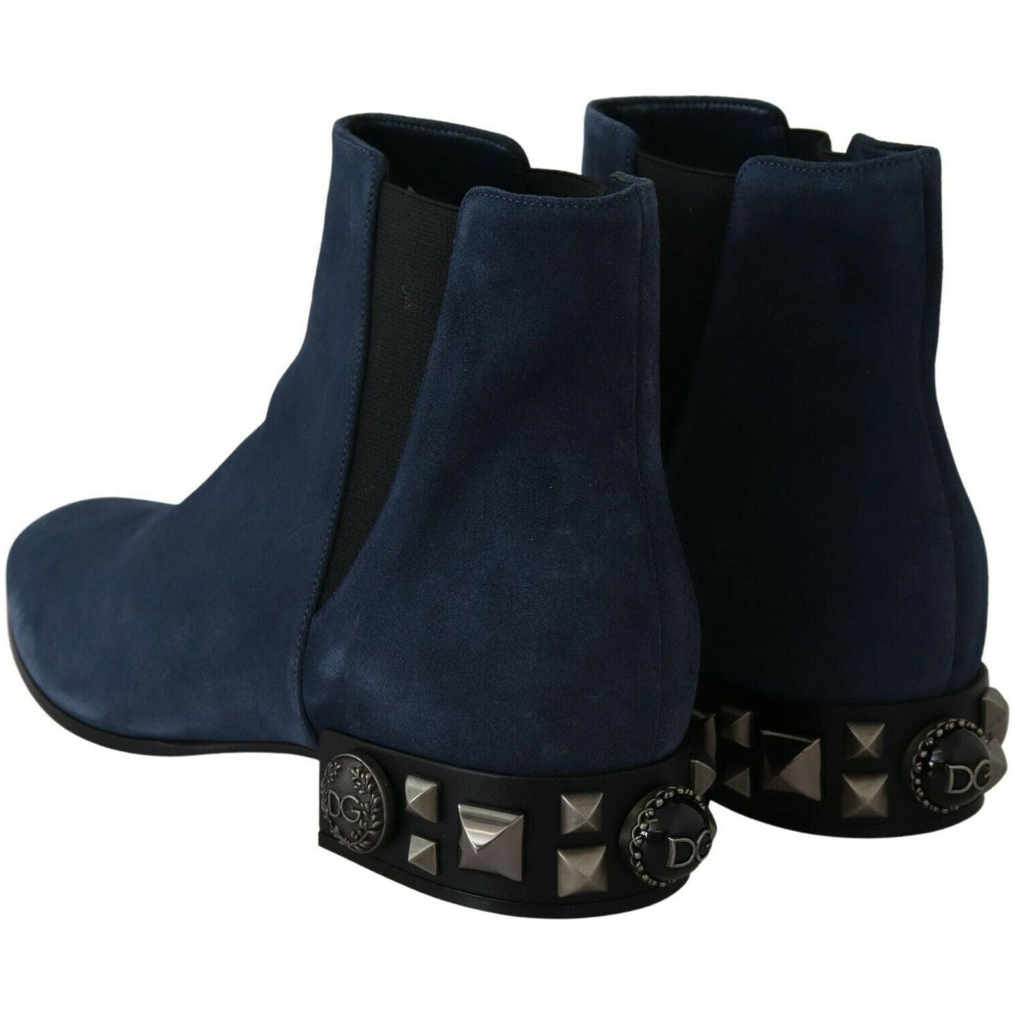 Dolce & Gabbana Blue Suede Embellished Studded Boots Shoes LA8765-38.5