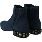 Dolce & Gabbana Blue Suede Embellished Studded Boots Shoes LA8765-38.5