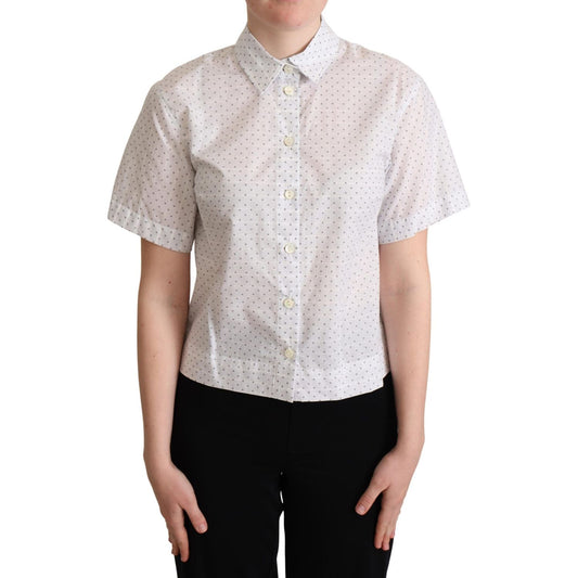 Dolce & Gabbana White Black Polka Dots Collar Blouse Shirt