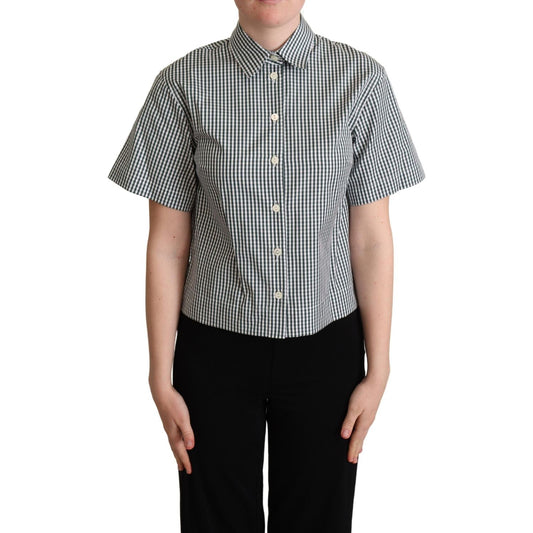Dolce & Gabbana White Green Cotton Check Shirt Blouse Top TSH5975 -38