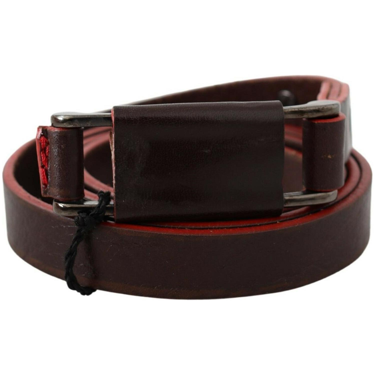 Costume National Brown Leather Double Rustic Silver Buckle Belt