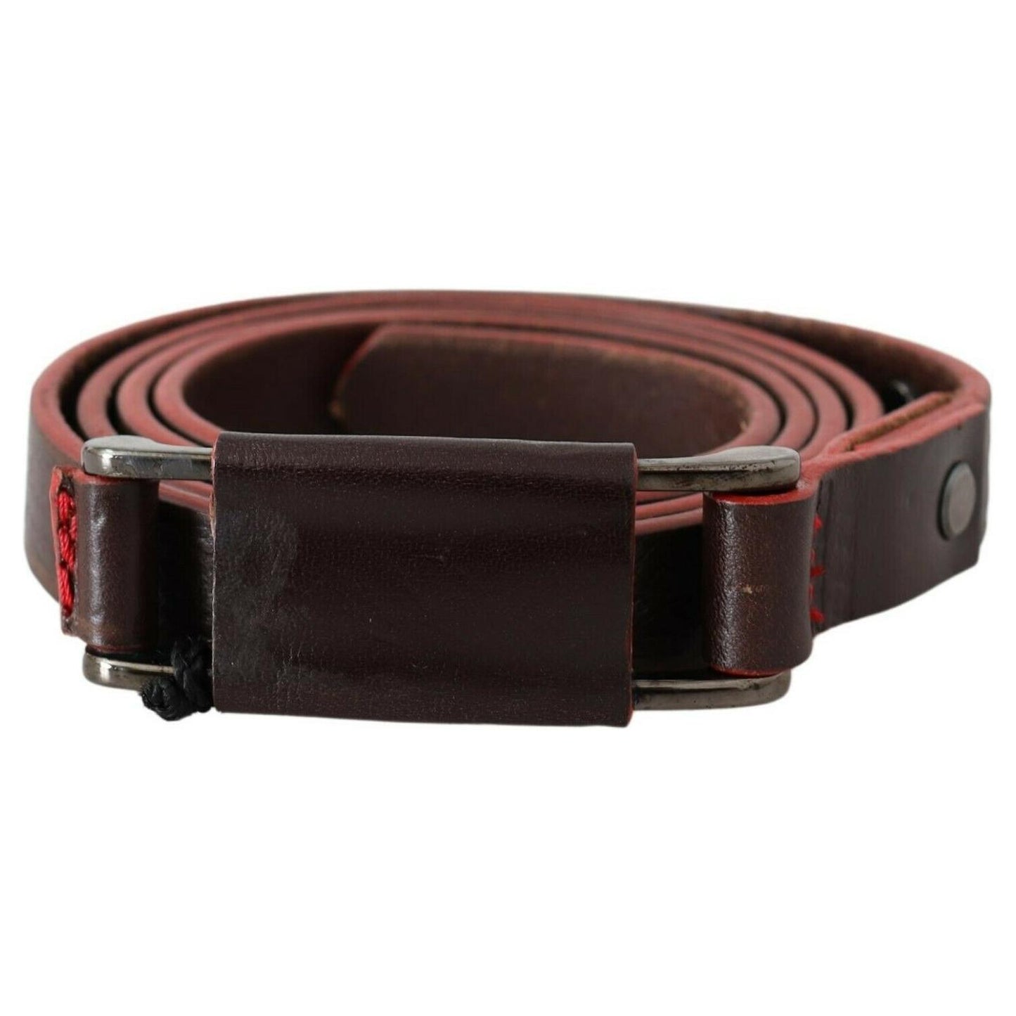 Costume National Brown Leather Double Rustic Silver Buckle Belt WOMAN BELTS