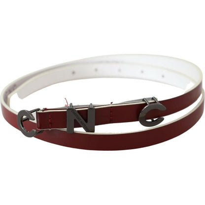 Costume National Maroon Leather Logo Skinny Fashion WOMAN BELTS