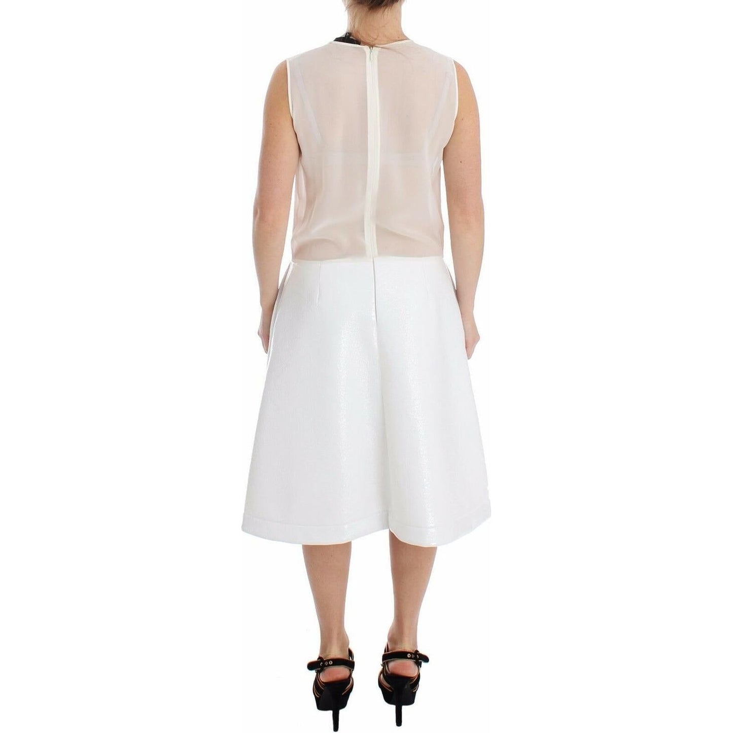 Koonhor White Pleated Bottom Tank Sheath Transparent Dress WOMAN DRESSES