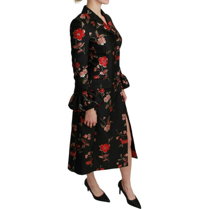 Dolce & Gabbana Black Floral Embroidered Jacket Coat