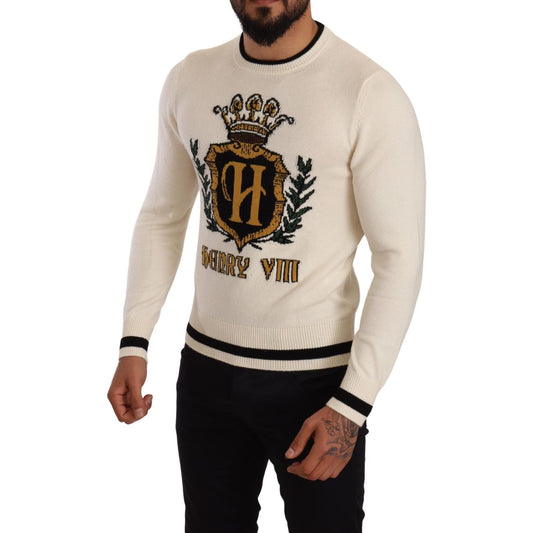 Dolce & Gabbana White Heraldic Cashmere Pullover Sweater TSH6578 -44