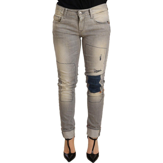 Acht Gray Cotton Slim Fit Folded Hem Women Denim Pant PAN71200- 40