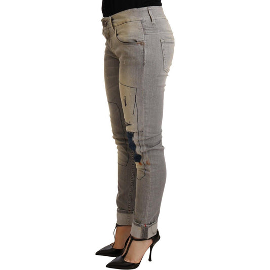 Acht Gray Cotton Slim Fit Folded Hem Women Denim Pant PAN71200- 40