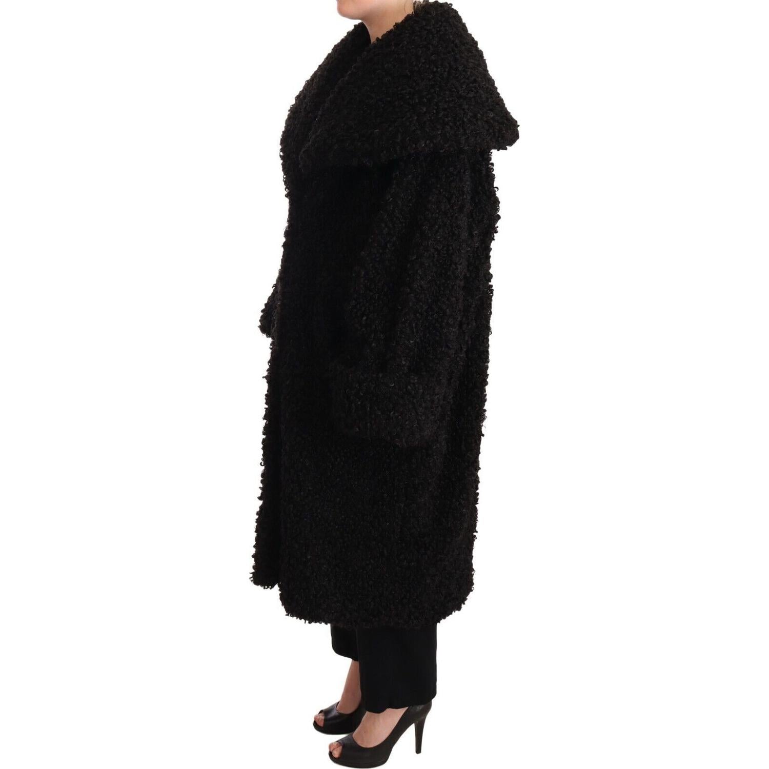 Dolce & Gabbana Black Polyester Fur Trench Coat Jacket