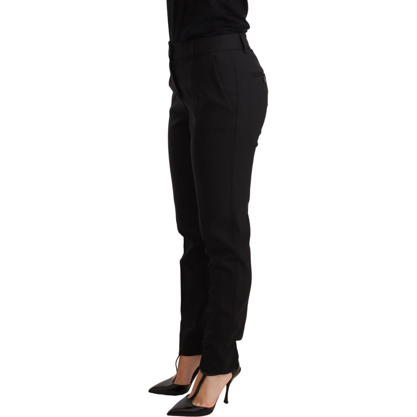 Dolce & Gabbana Black Tapered Women Trouser Virgin Wool Pants Jeans & Pants
