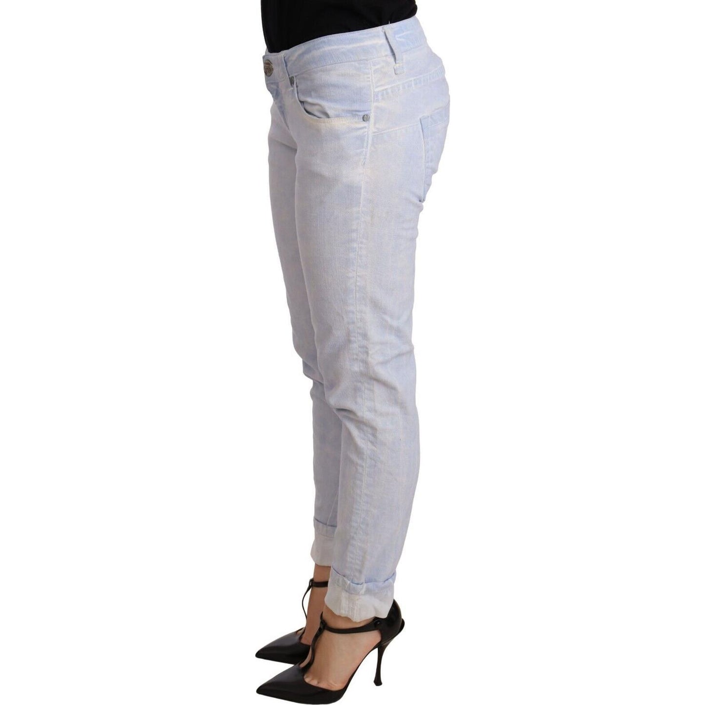 Acht Light Blue Cotton Folded Hem Denim Skinny Women Trouser Jeans PAN71198-26
