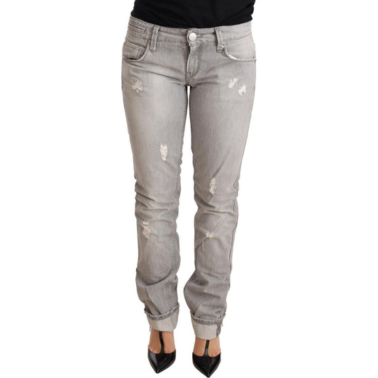 Acht Gray Tattered Cotton Slim Fit Folded Hem Women Denim Jeans PAN71793-26