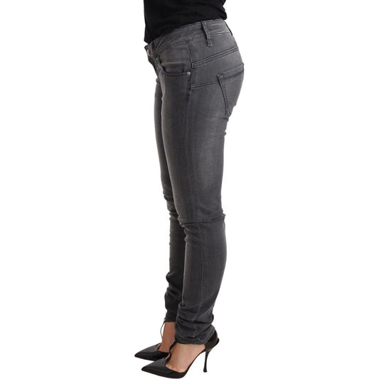 Acht Gray Washed Cotton Slim Fit Low Waist Women Denim Trouser Jeans PAN71796-26