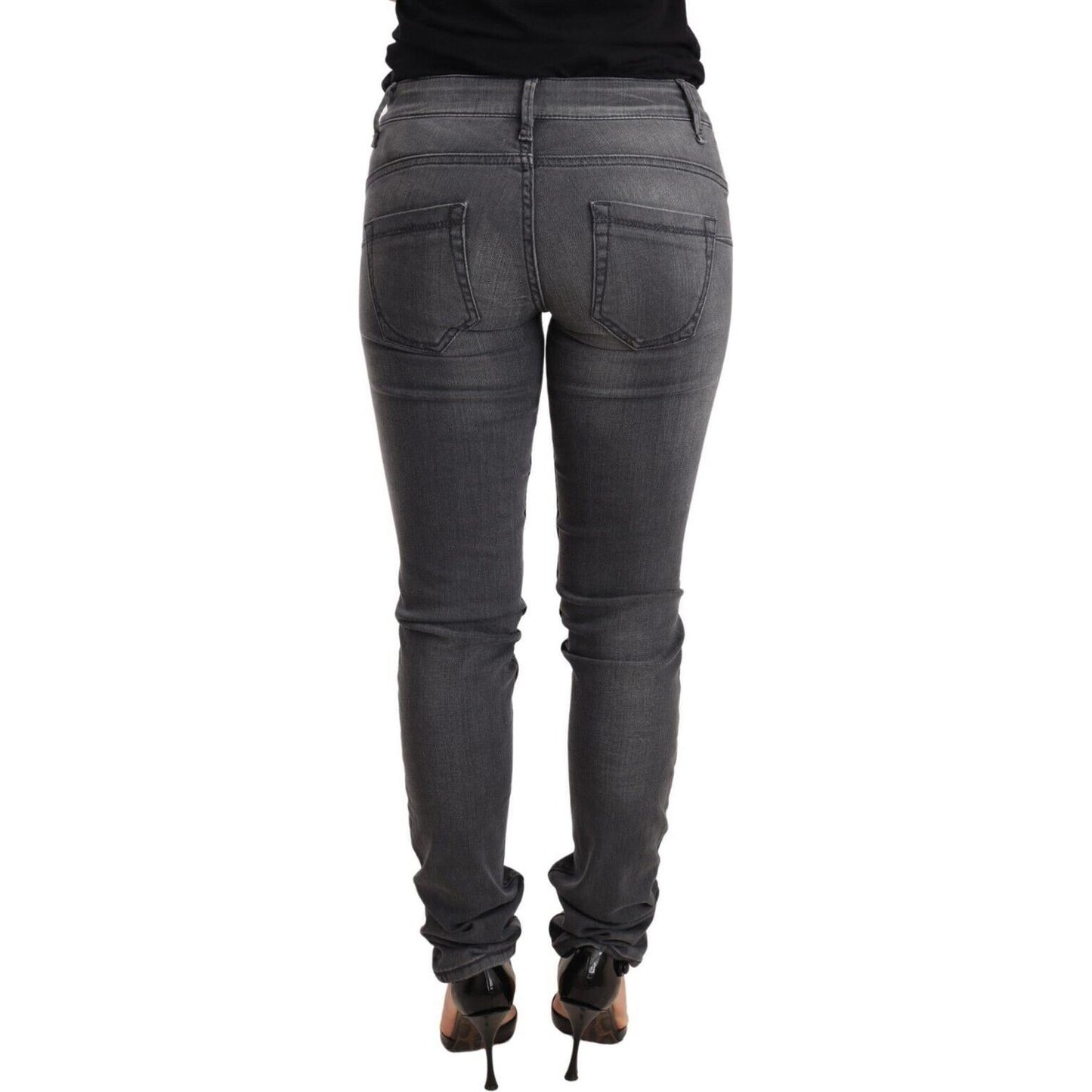Acht Gray Washed Cotton Slim Fit Low Waist Women Denim Trouser Jeans PAN71796-26