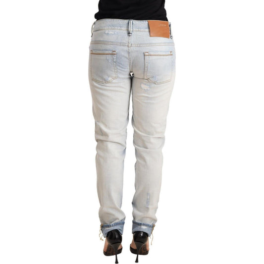 Acht Light Blue Distressed Cotton Folded Hem Denim Trouser Jeans PAN71805-26