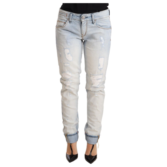 Acht Light Blue Distressed Cotton Folded Hem Denim Trouser Jeans PAN71805-26