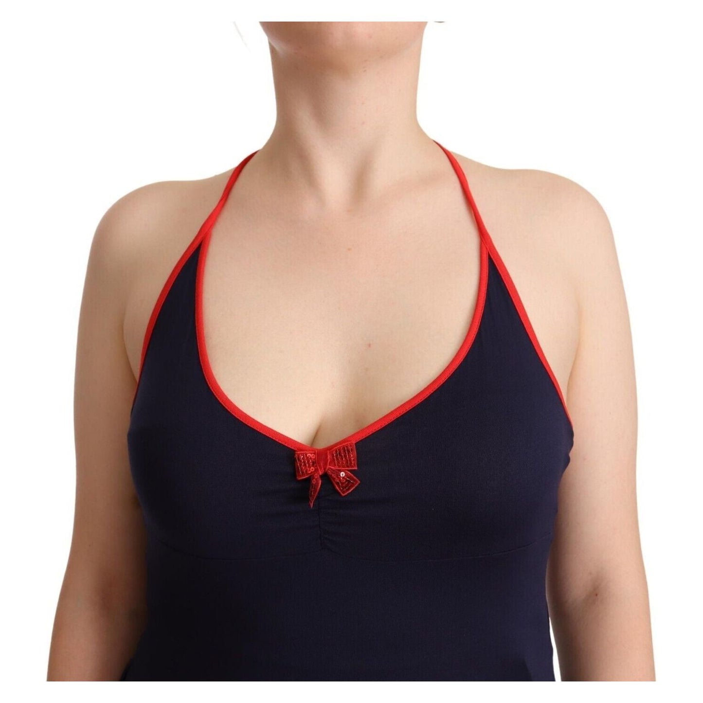 Roccobarocco Navy Blue Sleeveless Halter Sheath Midi Dress WOMAN DRESSES