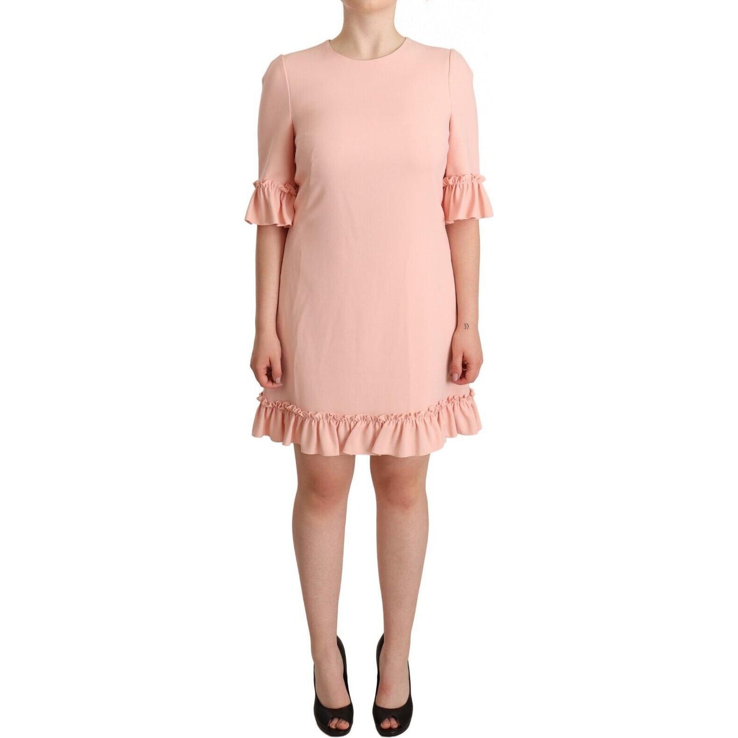 Dolce & Gabbana Pink Ruffled Sleeves Viscose Sheath Dress