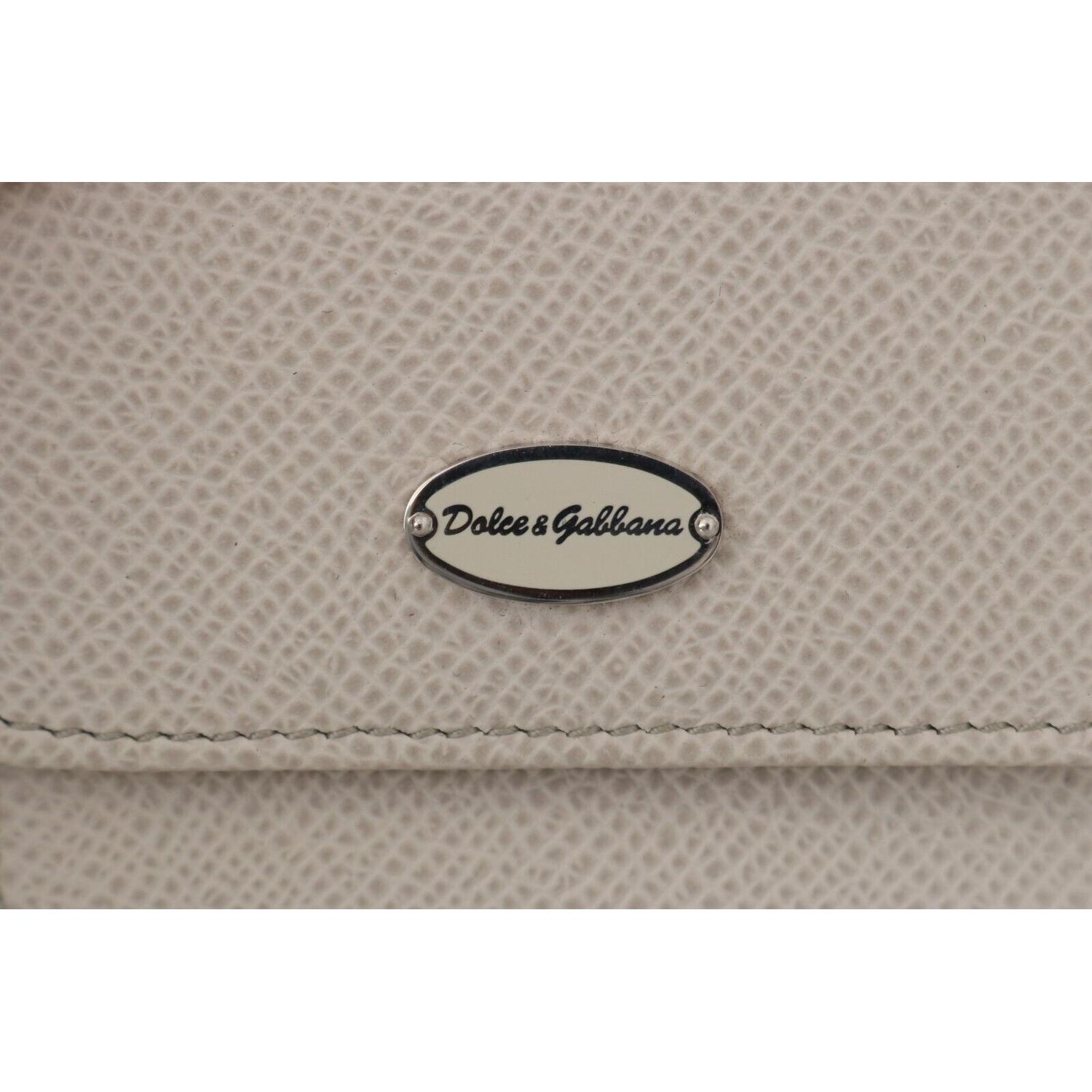 Dolce & Gabbana White Dauphine Leather Holder Pocket Wallet Condom Case