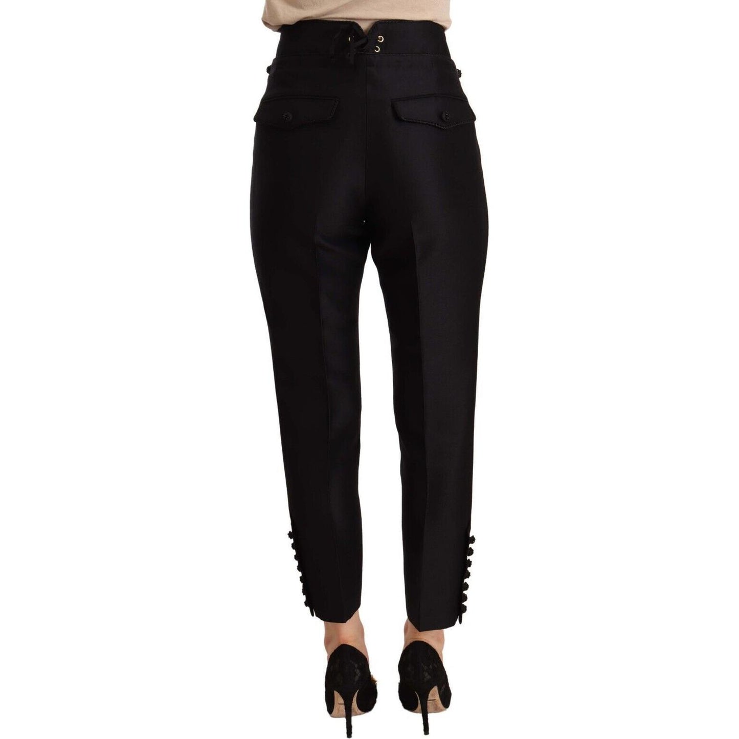 Dsquared² Black Button Embellished Cropped High Waist Pants PAN72649 - 40