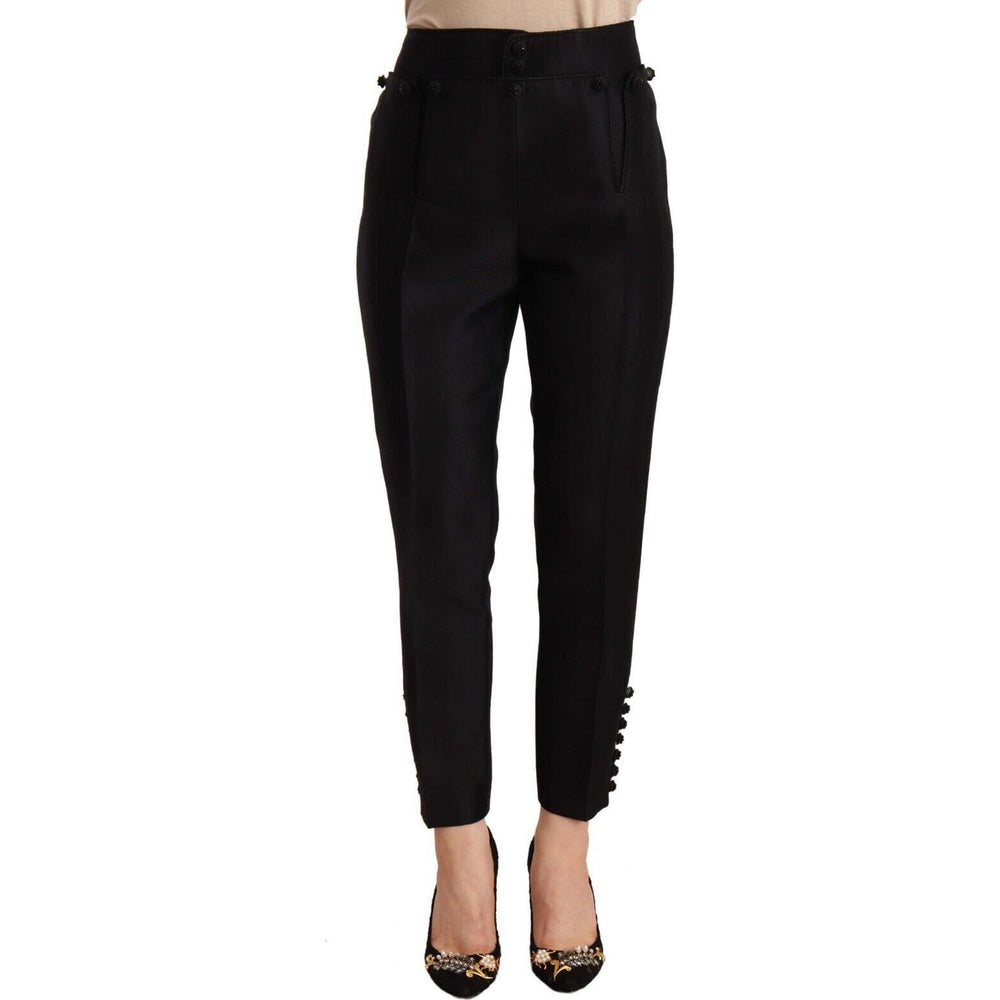 Dsquared² Black Button Embellished Cropped High Waist Pants PAN72649 - 40
