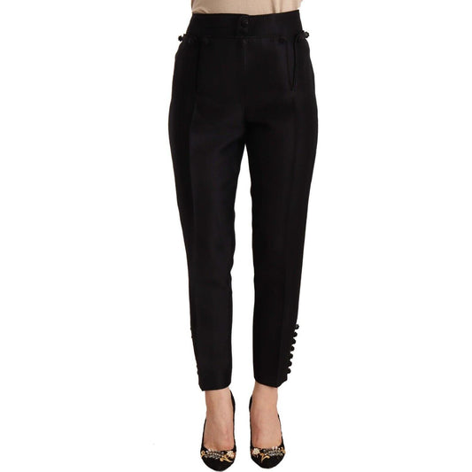 Dsquared² Black Button Embellished Cropped High Waist Pants PAN72649 - 40