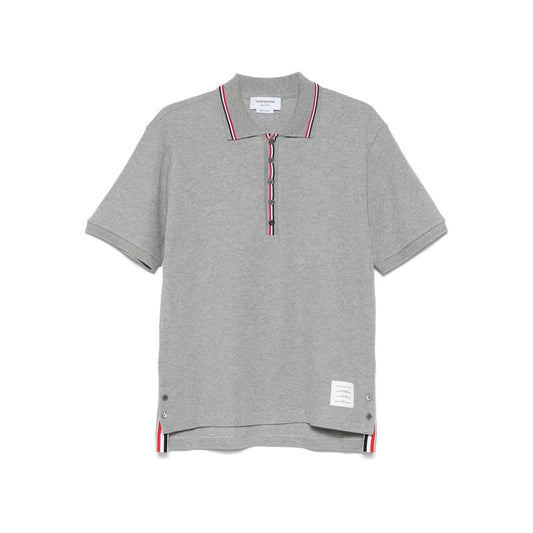 Thom Browne T-shirts and Polos Light Grey featuring a grey front button placket, polo collar, and short sleeves, Rwb cotton polo shirt.