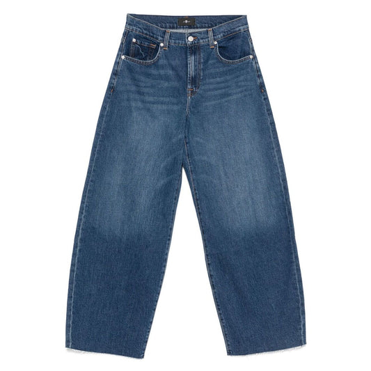 Seven Jeans Blue baggy denim jeans with whiskering effect, five pockets, and belt loops.