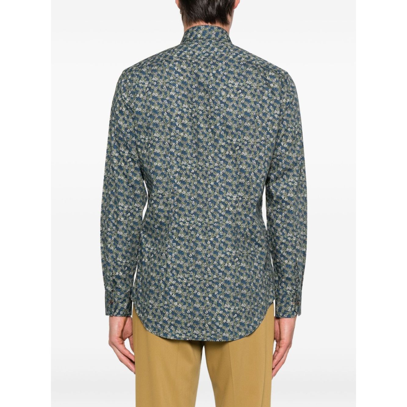 Back view of Paul Smith Shirts MultiColour with teal blue floral print, long sleeves, button fastening, and classic collar.