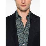 Alt Tag: Paul Smith Shirts MultiColour, teal blue floral print, classic collar, long sleeves, button fastening shirt.