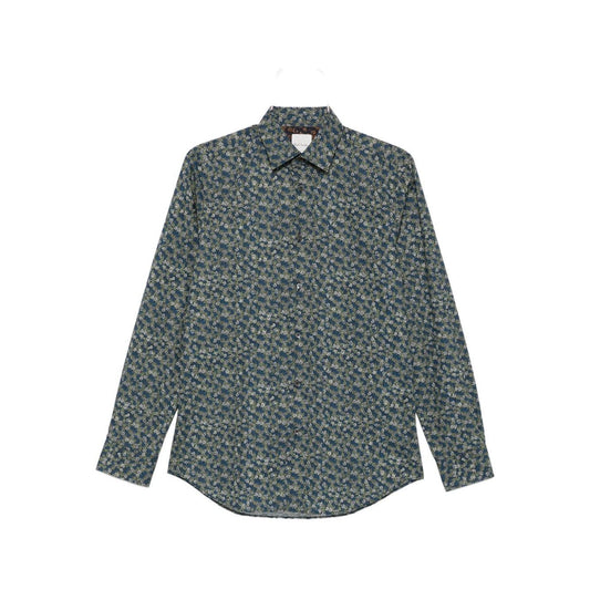 Paul Smith Shirts MultiColour teal blue floral print long sleeve shirt with button fastening and classic collar