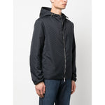Emporio Armani Coats Blue navy blue jacquard jacket with drawstring hood, zip fastening, elastic cuffs, silver-tone hardware.