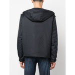 Back view of navy blue Emporio Armani Coats Blue with hood and monogram jacquard design