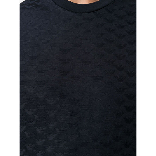 Emporio Armani T-shirts and Polos Blue featuring navy blue cotton, embossed logo pattern, crew neck, short sleeves, straight hem.