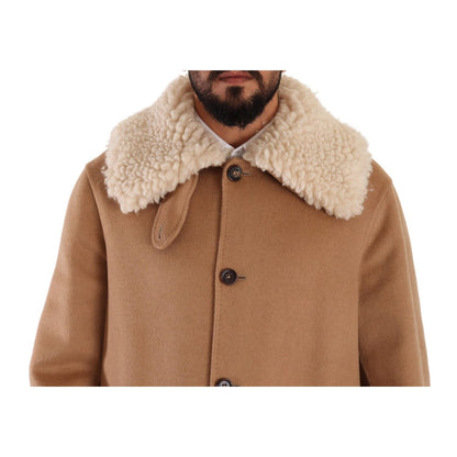 Dolce & Gabbana Beige Camel Skin Cashmere Shearling Overcoat Jacket
