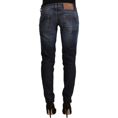 Acht Blue Washed Cotton Low Waist Skinny Denim Jeans