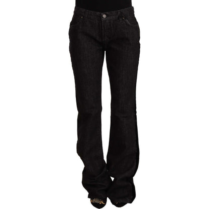 GF Ferre Black Mid Waist Cotton Denim Straight Boot Cut Jeans