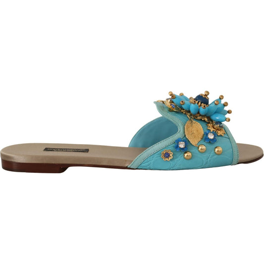 Dolce & Gabbana Blue Crystal Exotic Leather Blue Crystal Sandals LA9785- 35.5