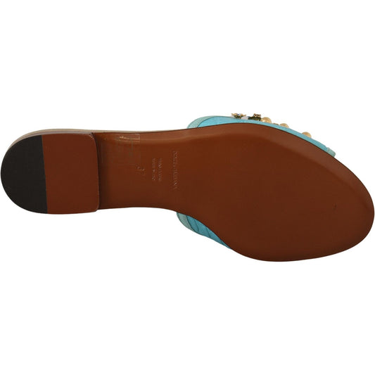 Dolce & Gabbana Blue Crystal Exotic Leather Blue Crystal Sandals LA9785- 35.5