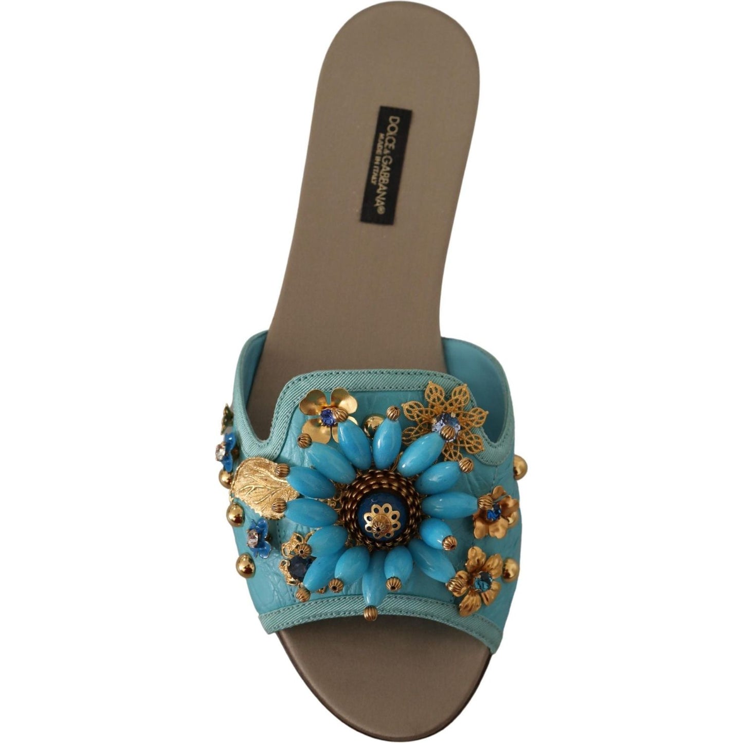 Dolce & Gabbana Blue Crystal Exotic Leather Blue Crystal Sandals LA9785- 35.5