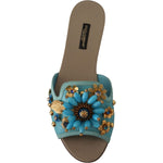 Dolce & Gabbana Blue Crystal Exotic Leather Blue Crystal Sandals LA9785- 35.5