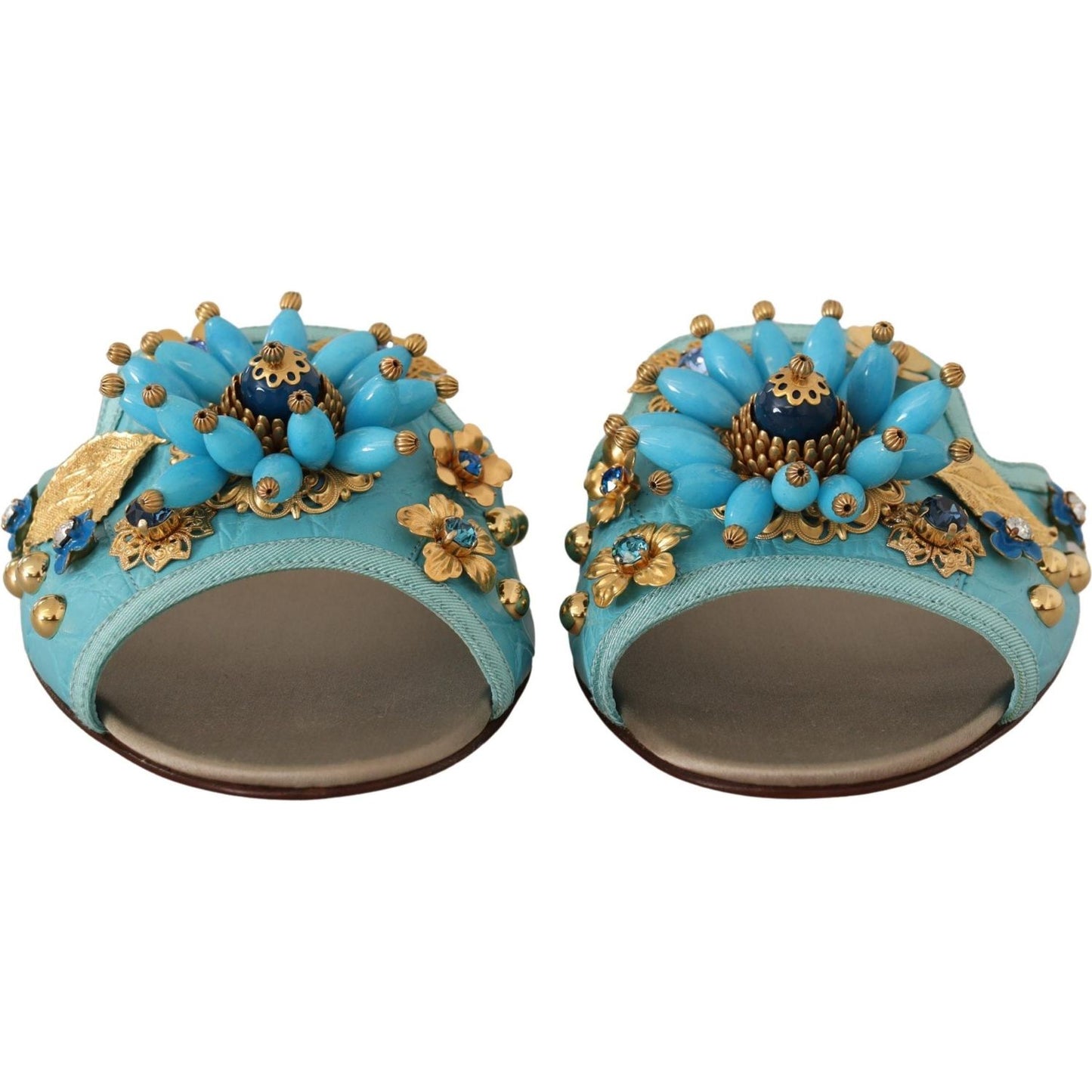 Dolce & Gabbana Blue Crystal Exotic Leather Blue Crystal Sandals LA9785- 35.5