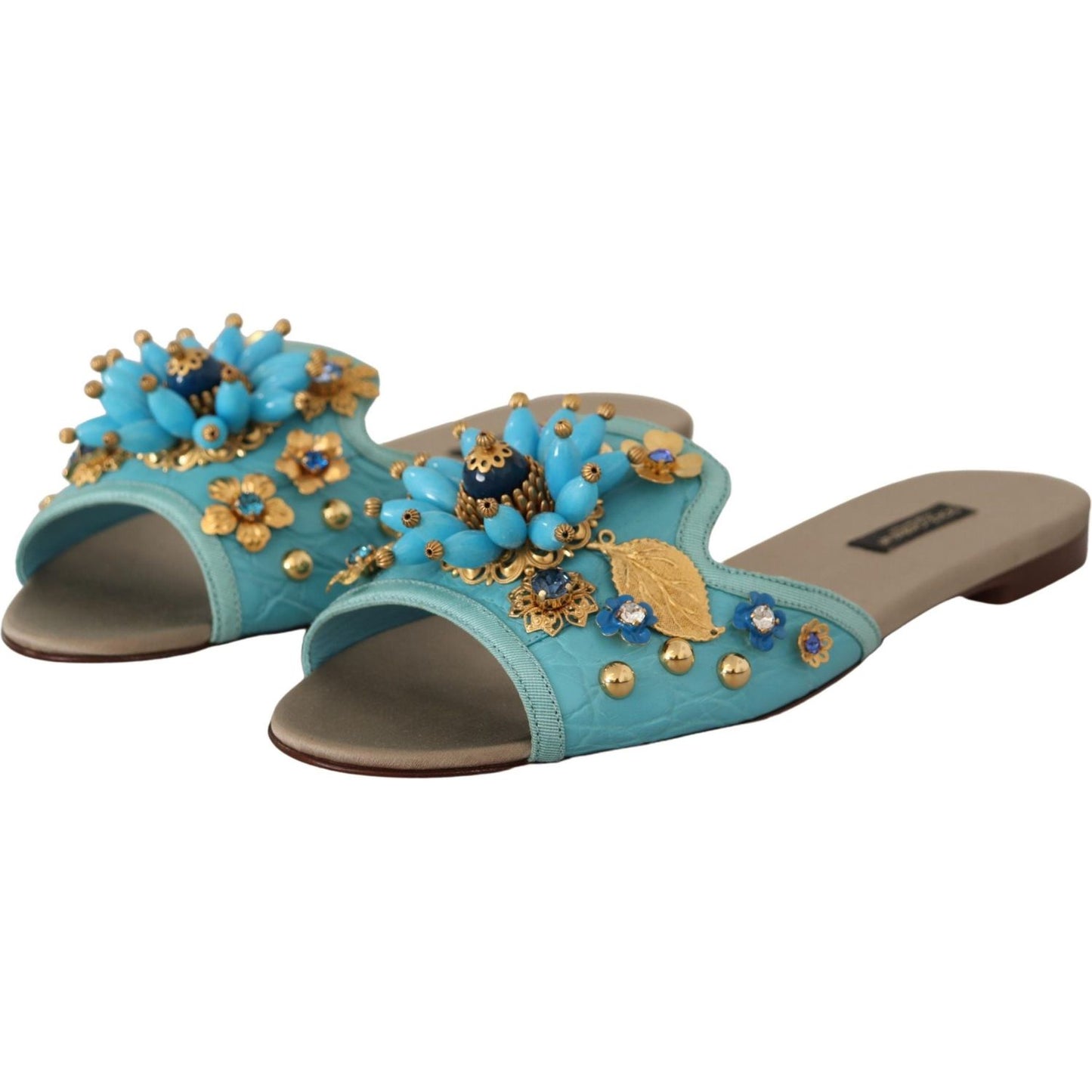 Dolce & Gabbana Blue Crystal Exotic Leather Blue Crystal Sandals LA9785- 35.5