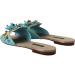Dolce & Gabbana Blue Crystal Exotic Leather Blue Crystal Sandals LA9785- 35.5