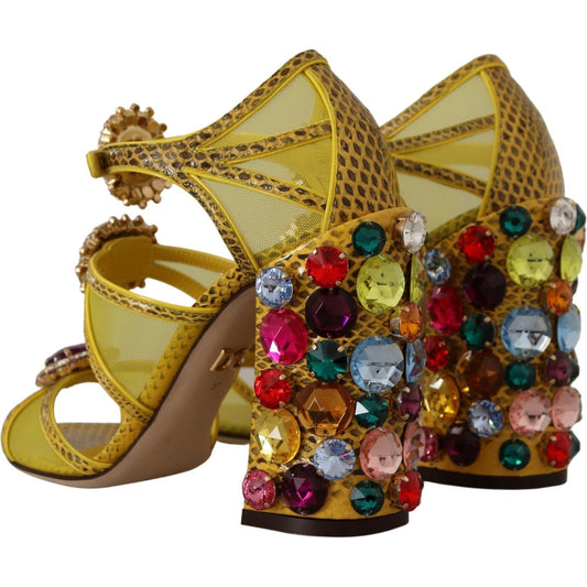 Dolce & Gabbana Yellow Leather Crystal Ayers Sandals Shoes LA9809- 35